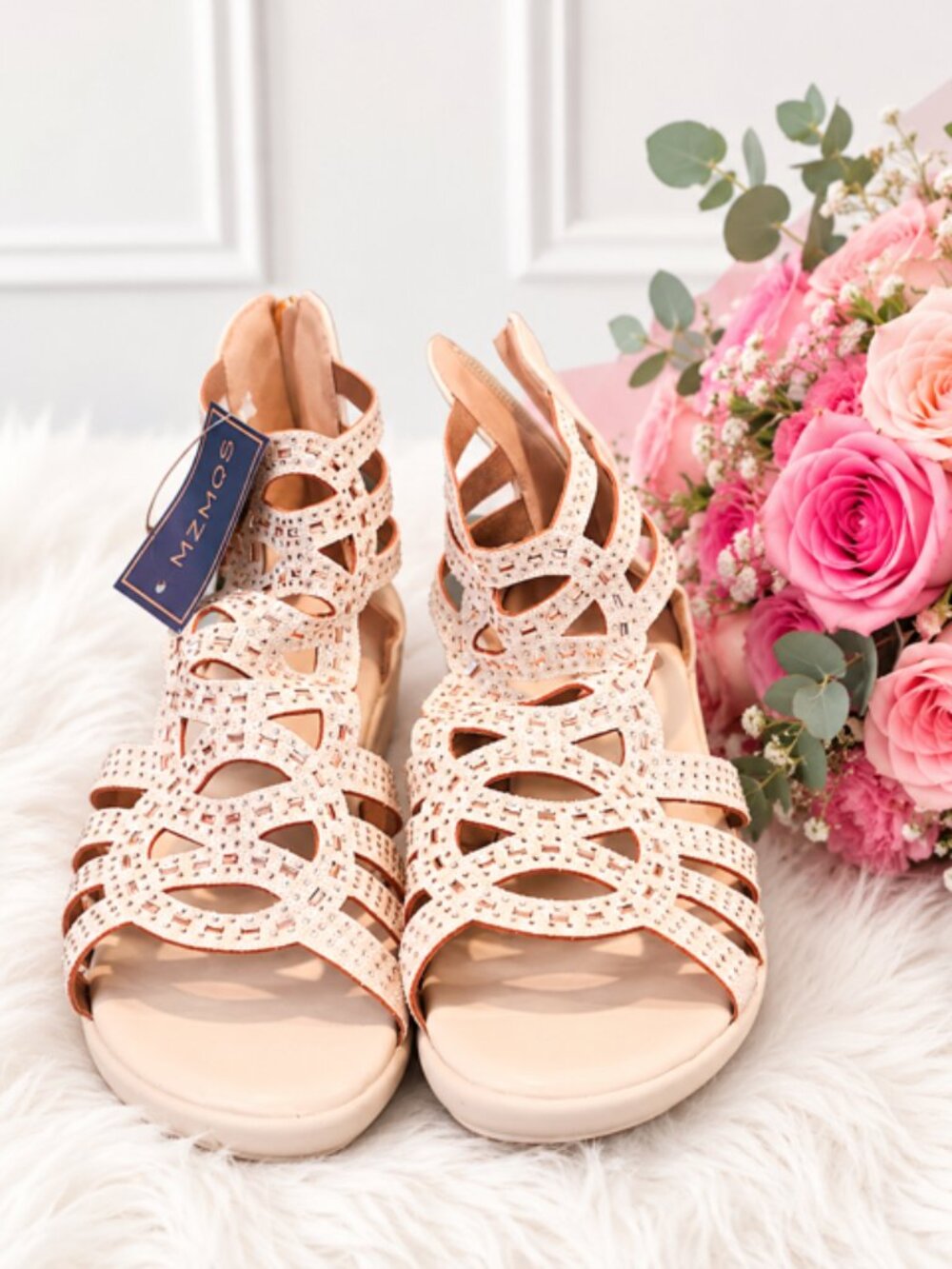 Cream Bling Wedge Sandals NWT EU 39 US 9
